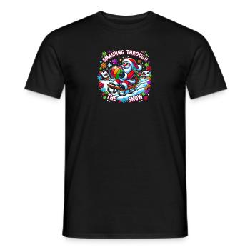 Volleyball Christmas Santa, Smashing Through The - Men's T-Shirt - black - Front - AI Model Male 178 light (178cm)