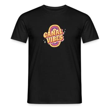 Vintage Groovy Narrowboat Canal Barge Boat Life - Men's T-Shirt - black - Front - AI Model Male 178 light (178cm)