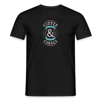 Coffee Lovers Narrowboats Canal Barge Boat Life - Men's T-Shirt - black - Front - AI Model Male 178 light (178cm)
