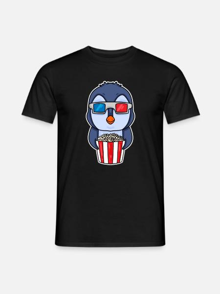 Popcorn Kino Pinguin - Männer T-Shirt - Schwarz