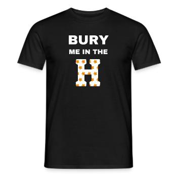 bury me in the H Houston 43 with blue text - Men's T-Shirt - black - Front - AI Model Male 178 light (178cm)