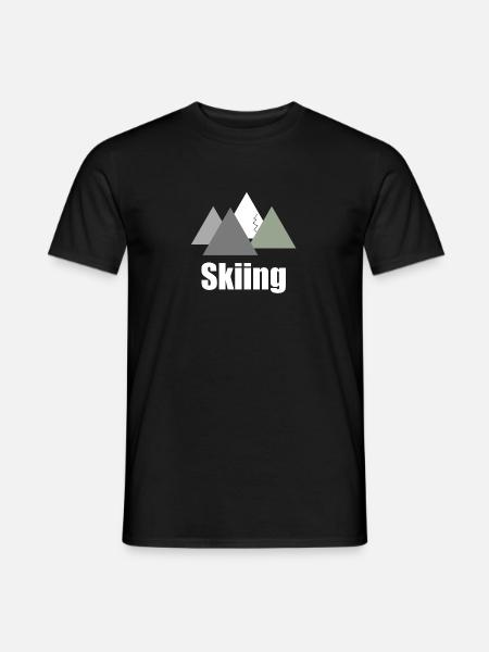 Skiiing logo with mountain panorama; Skiing Mountains - Men's T-Shirt - black