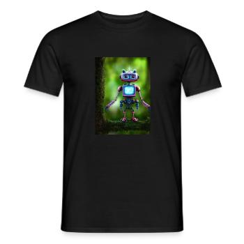 Petit robot rose dans la forêt - T-shirt homme - noir - Devant - AI Model Male 178 light (178cm)