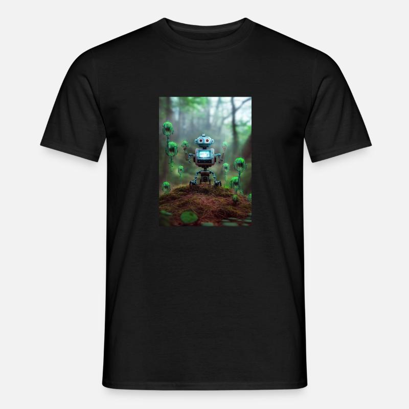 Petit robot bleu dans la forêt - T-shirt homme - noir