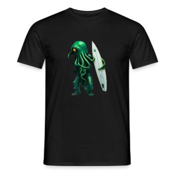 Green surfing octopus, free - Männer T-Shirt - Schwarz - Vorne - AI Model Male 178 light (178cm)