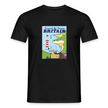 Affiche de voyage Travel by Train Britain - T-shirt homme - noir - Devant - AI Model Male 178 light (178cm)