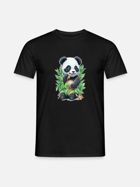 Panda bear eats bamboo - Men's T-Shirt - black