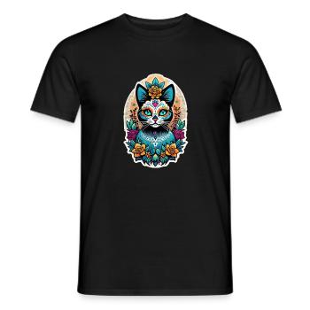 Katze Mexiko - Dia de los Muertos - Männer T-Shirt - Schwarz - Vorne - AI Model Male 178 light (178cm)