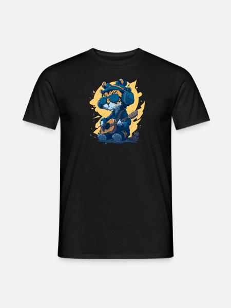 cat plays guitare - Männer T-Shirt - Schwarz