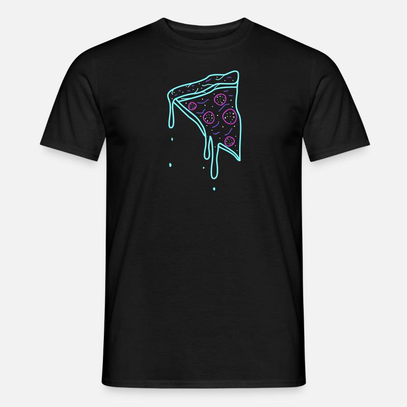 Neon Retro Pizza Time Geschenk - Männer T-Shirt - Schwarz