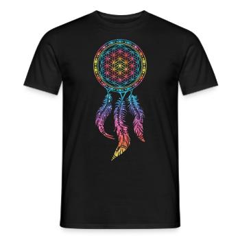 Attrape-rêves fleur de vie plumes Yoga printemps - T-shirt homme - noir - Devant - AI Model Male 178 light (178cm)