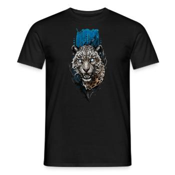 Blue-Eyed Jaguar: Mystical Wilderness - Men's T-Shirt - black - Front - AI Model Male 178 light (178cm)