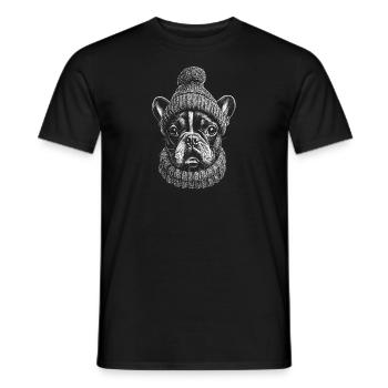 French Bulldog Bobble Hat Dogs Frenchie - Men's T-Shirt - black - Front - AI Model Male 178 light (178cm)