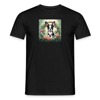 Mignon Kawaii bébé Boston Terrier Floral - T-shirt homme - noir - Devant - AI Model Male 178 light (178cm)
