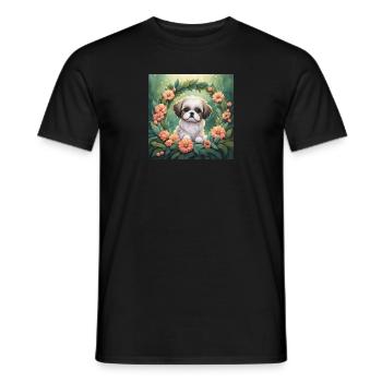 Mignon Kawaii bébé Shih Tzu Floral - T-shirt homme - noir - Devant - AI Model Male 178 light (178cm)