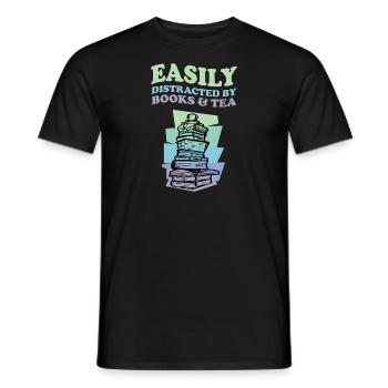 Easily Distracted By Books And Tea Buch Tee Bücher - Männer T-Shirt - Schwarz - Vorne - AI Model Male 178 light (178cm)