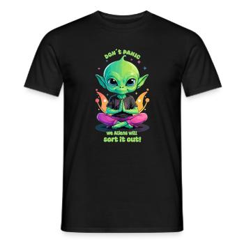 Cute Alien Regulates this ! - Men's T-Shirt - black - Front - AI Model Male 178 light (178cm)