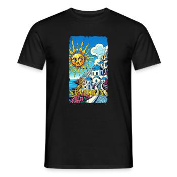 Vacances à Santorin, Grèce, Volcan Akrotiri - T-shirt homme - noir - Devant - AI Model Male 178 light (178cm)