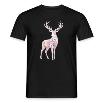Hirsch Aquarell Silhouette Blumen - Männer T-Shirt - Schwarz - Vorne - AI Model Male 178 light (178cm)