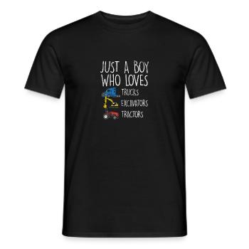 Just A Boy Who Loves Trucks Excavators Tractors - Men's T-Shirt - black - Front - AI Model Male 178 light (178cm)
