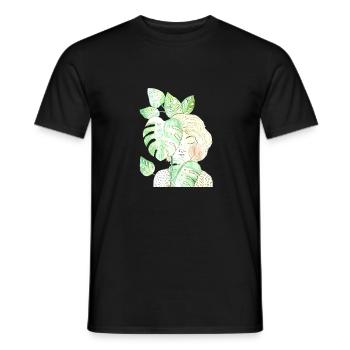 Girl with plant gift Dreamy introvert - Men's T-Shirt - black - Front - AI Model Male 178 light (178cm)