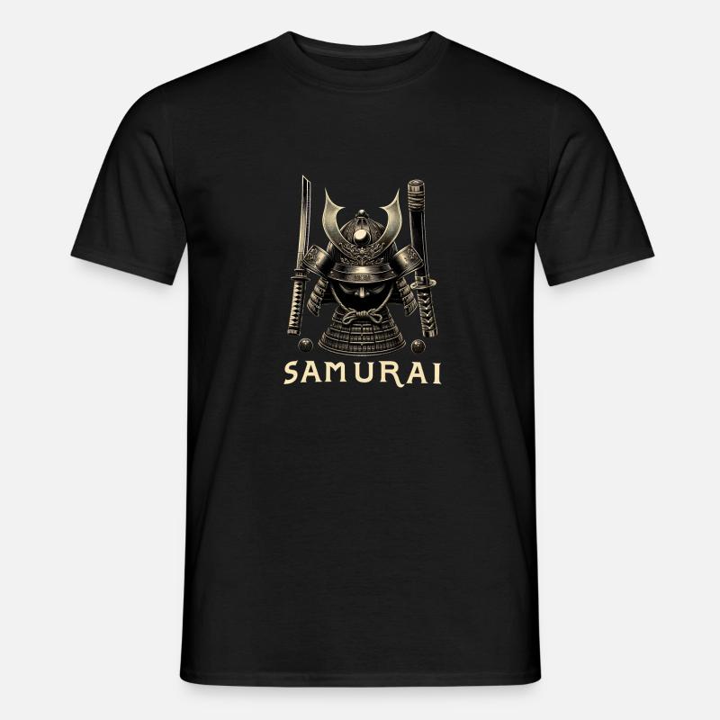 Samurai-Helm und Katana - Männer T-Shirt - Schwarz