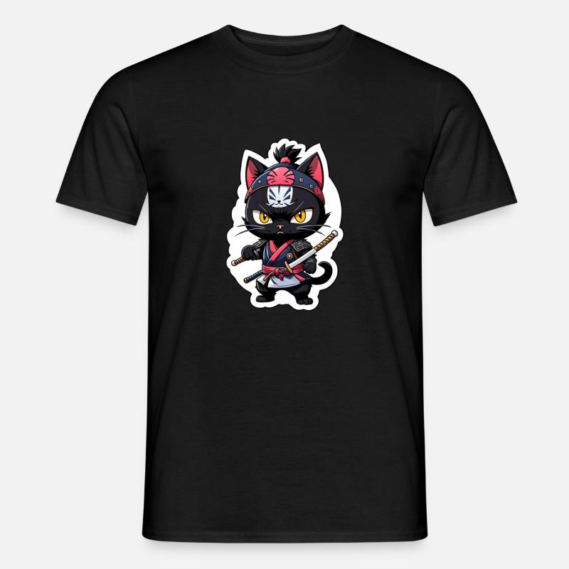 Ninja Katze - Samurai Kätzchen - Männer T-Shirt - Schwarz
