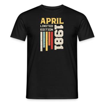 Avril 1981 - Cadeau anniversaire Avril 1981 Avril - T-shirt homme - noir - Devant - AI Model Male 178 light (178cm)