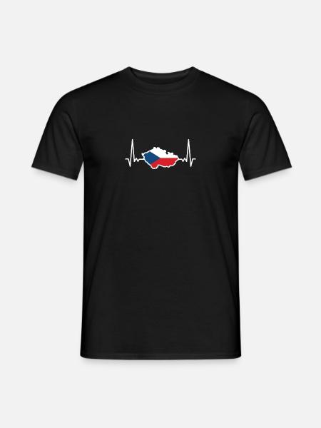 Czech Republic Map Flag Heartbeat ECG - Men's T-Shirt - black
