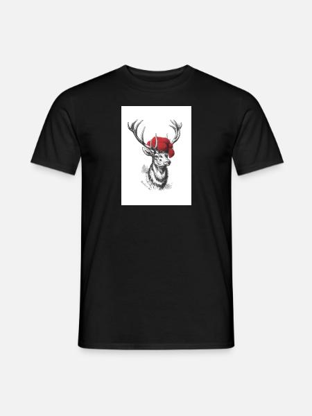 Hirsch mit Hut - Männer T-Shirt - Schwarz