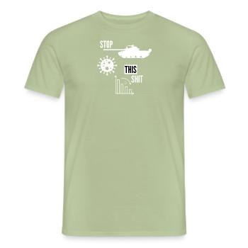Mettre fin à la guerre, à l’inflation, à la pandémie - T-shirt homme - vert sauge - Devant - AI Model Male 178 light (178cm)