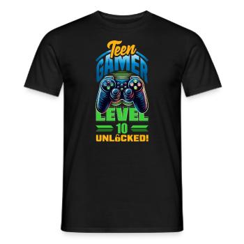 Funny Gamer 10th Birthday Boy Teen Gamer Level 10 - Men's T-Shirt - black - Front - AI Model Male 178 light (178cm)
