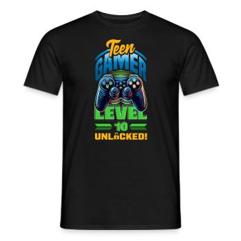 Funny Gamer 10th Birthday Boy Teen Gamer Level 10 - Men's T-Shirt - black - Front - AI Model Male 178 light (178cm)