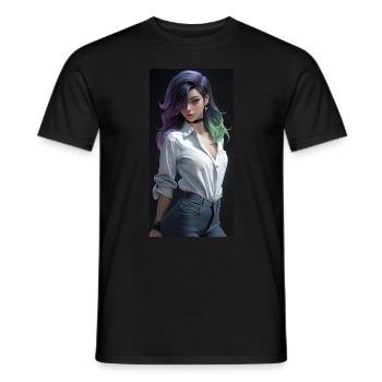 Ethereal Elegance: Beautiful Anime Woman with - Men's T-Shirt - black - Front - AI Model Male 178 light (178cm)