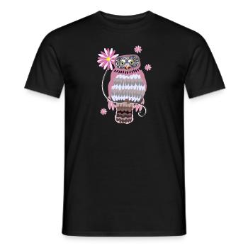 owl with flowers - Men's T-Shirt - black - Front - AI Model Male 178 light (178cm)