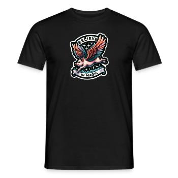 Magic Flying Pig with Believe in Magic - Men's T-Shirt - black - Front - AI Model Male 178 light (178cm)
