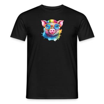 Cochon cool coloré avec des lunettes de soleil - T-shirt homme - noir - Devant - AI Model Male 178 light (178cm)