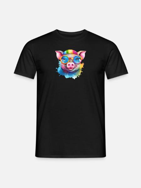 Cochon cool coloré avec des lunettes de soleil - T-shirt homme - noir