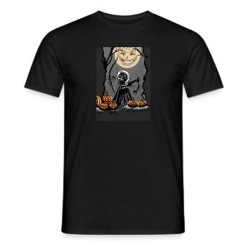Scary and Mysterious Kid Playing with Pumpkins - Men's T-Shirt - black - Front - AI Model Male 178 light (178cm)