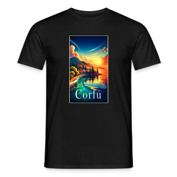 Corfu Greece landscape travel design - Men's T-Shirt - black - Front - AI Model Male 178 light (178cm)