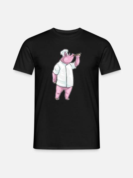 cochon cuisinier cuiller cuiller cuisson - T-shirt homme - noir
