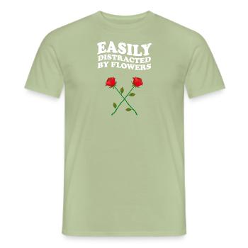 Facilement distrait par les fleurs Rose Rosen Blumen - T-shirt homme - vert sauge - Devant - AI Model Male 178 light (178cm)