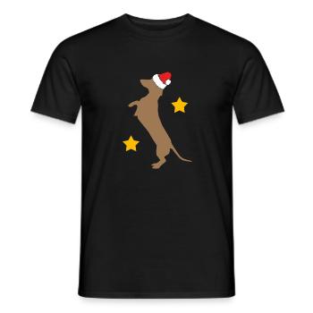 Merry Christmas with dachshund with Santa hat - Men's T-Shirt - black - Front - AI Model Male 178 light (178cm)