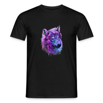 Neon Wolfskopf pink/lila/blau in Seitenansicht - Männer T-Shirt - Schwarz - Vorne - AI Model Male 178 light (178cm)