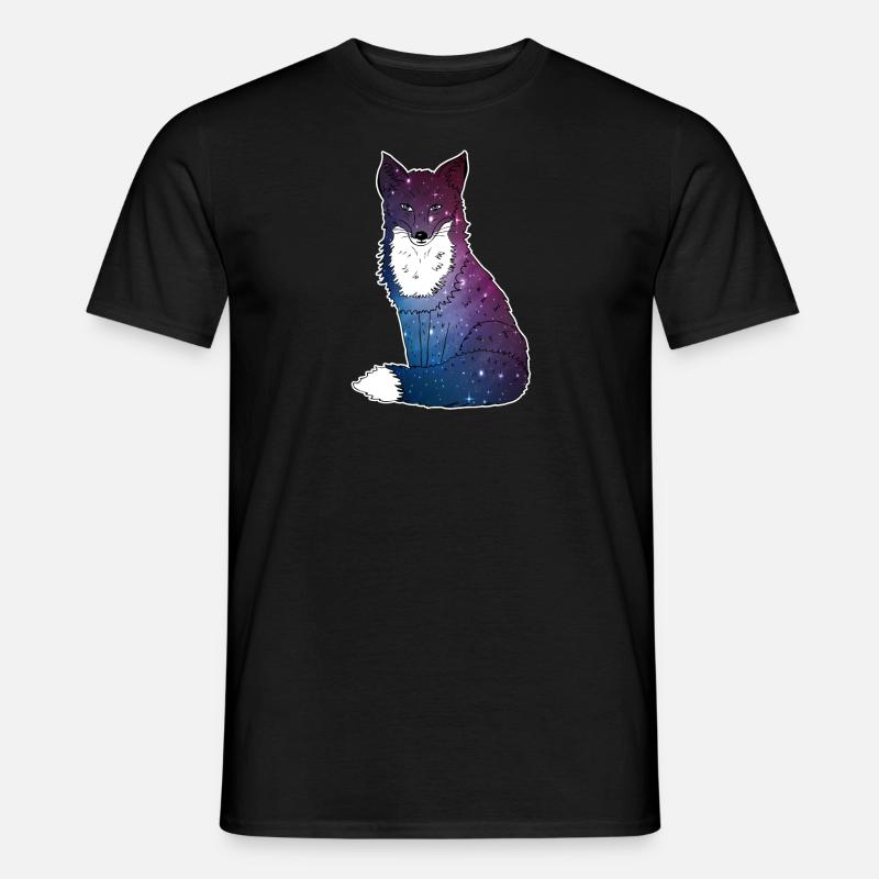 Fuchs mit Sternenhimmel, Space, Galaxy, Weltall - Männer T-Shirt - Schwarz