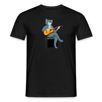 CHAT JOUANT DE LA GUITARE ACOUSTIQUE - T-shirt homme - noir - Devant - AI Model Male 178 light (178cm)