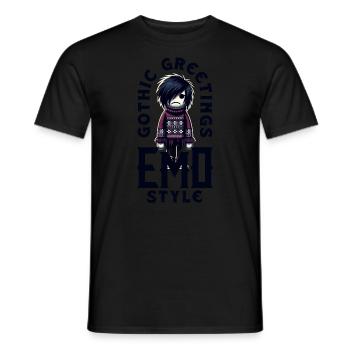 Gothic Greetings in Emo Style Emocore Aesthetic - Men's T-Shirt - black - Front - AI Model Male 178 light (178cm)