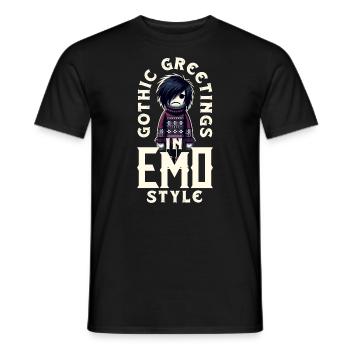 Gothic Greetings in Emo Style Emocore Aesthetic - Men's T-Shirt - black - Front - AI Model Male 178 light (178cm)