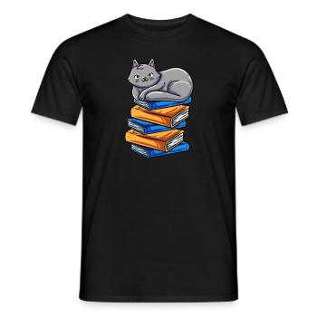 Bücher Lesen Buch Katze Bücherwurm Buchnerd Roman - Männer T-Shirt - Schwarz - Vorne - AI Model Male 178 light (178cm)