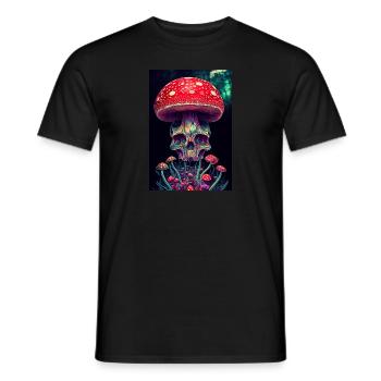 psychedelic skull skull fungus lsd Colorful - Men's T-Shirt - black - Front - AI Model Male 178 light (178cm)